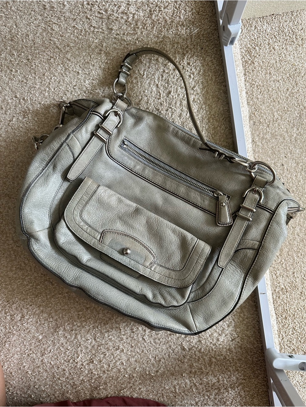 Coach Leather Shoulder Hobo Bag in Light Gray